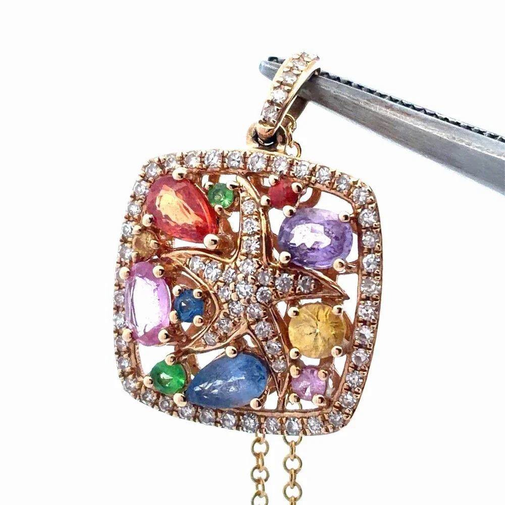 EFFY 14K Yellow Gold Multi Colored Sapphire Diamond Accent Starfish Necklace